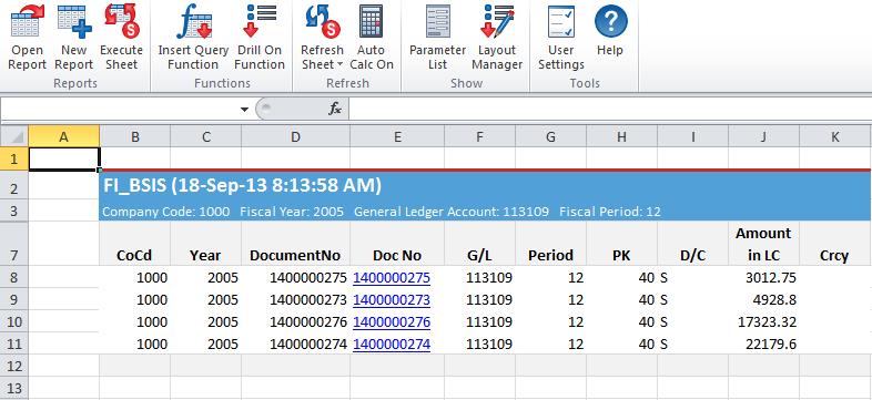 3 Execute Sheet Once you have your report displayed in Excel, you can choose to execute it to refresh the data. Reports Wand will take the current formula for this report, i.e. the last set of parameters used to run the report, and re-execute it via SAP in order to display the latest information in Excel.