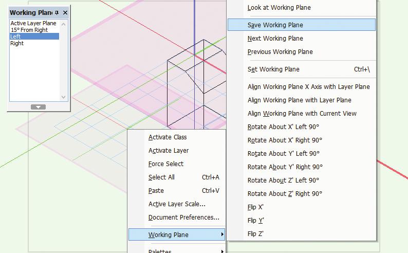 4 3D Modeling with Vectorworks 2015 Jonathan Pickup The working plane is added to the palette. The Working Planes palette is not the only way to store and retrieve working planes.