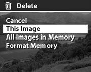 Deleting images 1 In Playback mode, select the image you want, then press OK to display the Playback menu. 2 Select the Delete option and press OK.