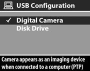 USB configuration This Setup menu option determines how the camera appears when connected to a computer.