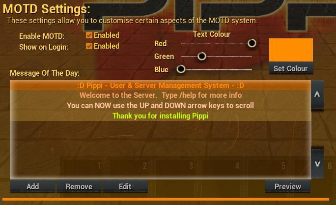 MOTD Settings The MOTD Settings allows you to customize the MOTD that is displayed when a player s Chat Window is initialized.