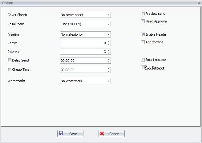 User Profile 2.10.1 Send Profile Customize the default setting of sending new fax. Refer 2.3.5 Advanced Feature for options meanings.
