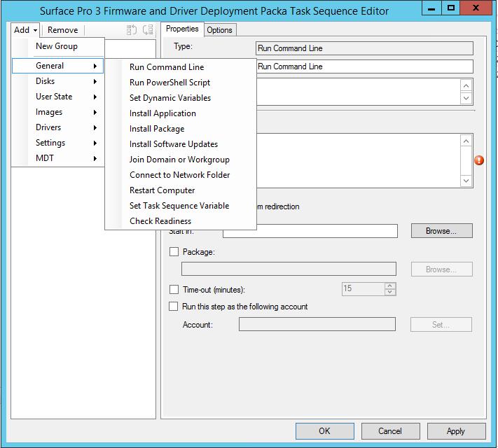 15. In the Task Sequence Editor near the top right, select Add, and select the Install Package task.