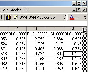 Click and drag the dividers on the right hand top or bottom corners (see arrow) of the spreadsheet to the desired position in the dataset. 2.