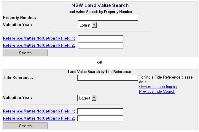 NSW Land Value Search Property Number or Title