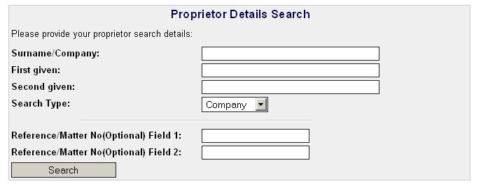VIC Proprietor Details Search Enter the required