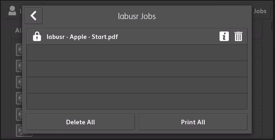 15. Select the individual job to release it for printing or select from the other job management options.