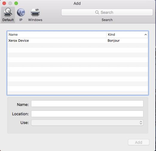 3. From the Add dialog, select the Bonjour -discovered AltaLink device. 4. Select Use: Secure AirPrint or AirPrint.