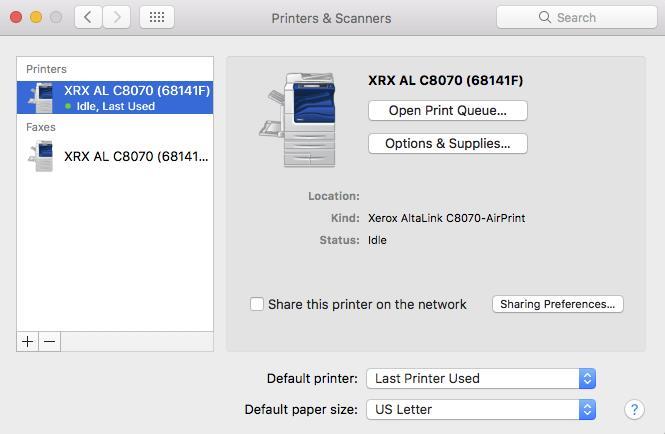 5. The AirPrint Printer and corresponding Fax devices have