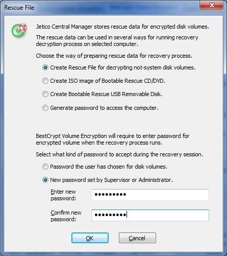 In the dialog window select type of rescue bootable disk or rescue file according to the type of disk volume to be recovered.