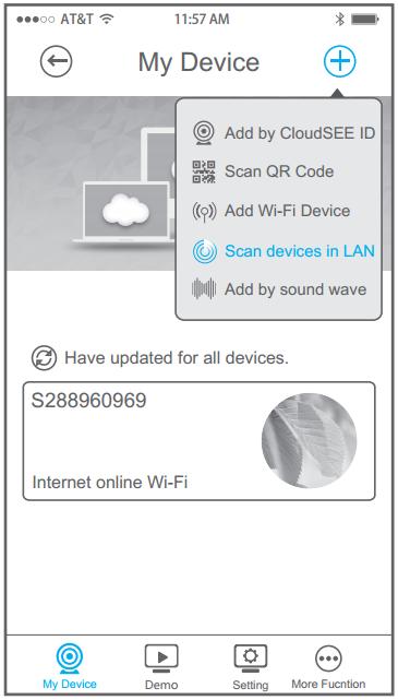 1 2 Open CloudSEE App, Tap devices in LAN.