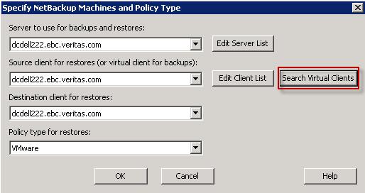 Because any number of virtual machines may share a common display name (or other attribute), once the initial search is completed, the restore selection can further