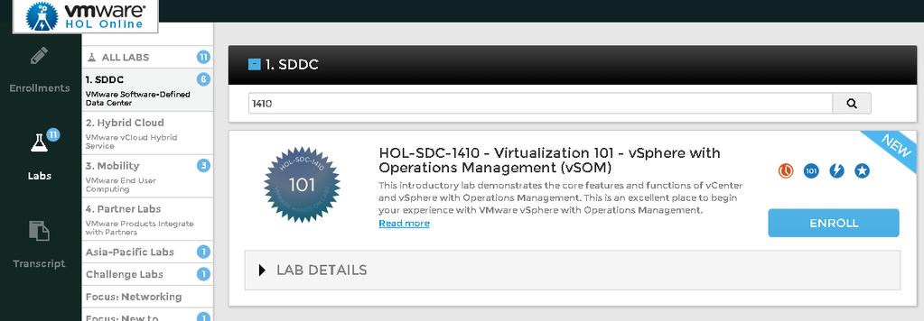 Hands on Lab vsphere 6 HOL-SDC-1410 Try vsphere 6 without installation! 1. Go to http://labs.hol.vmware.com/, Register/Login 2.