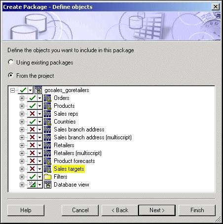 4. Change the prompt settings for the Product type code query item, so that Product type will appear when a prompt is created in Cognos Report Studio: In the Project Viewer, open the tree and click