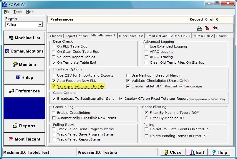 Resize grid columns (Preferences): The column widths on the main maintenance area grids can also be resized for readability. Enable the Save grid settings in INI File preference.