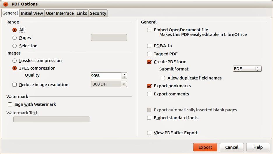 Figure 15: PDF Options dialog General page Controlling PDF content and quality For more control over the content and quality of the resulting PDF: 1) Go to File > Export as PDF on the main menu bar