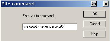 In the "Site command" window enter the command: site cpwd <new-password> and confirm by clicking OK. In the Log window you can check whether the command has been executed. 3.3.2.1.