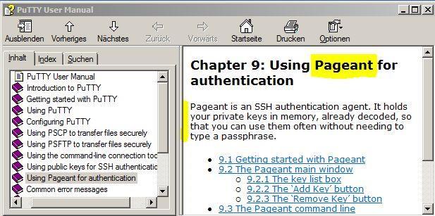 5.2 Automatic import with PuTTY s Pageant "Pageant" (PuTTY authentication