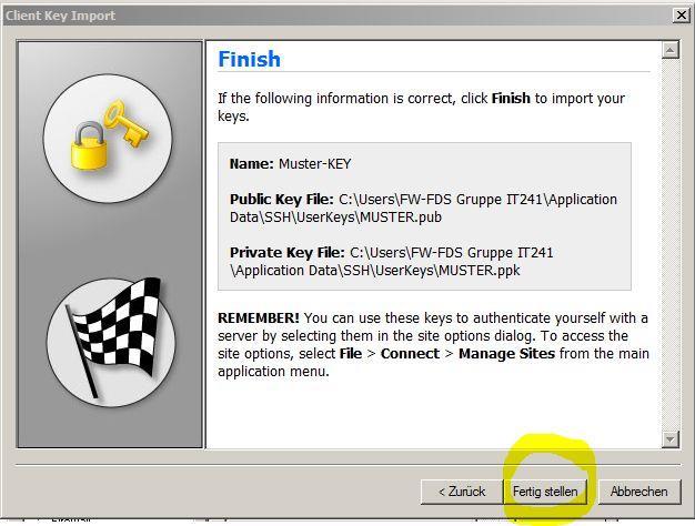 => Next click: "Finish" File transfer clients