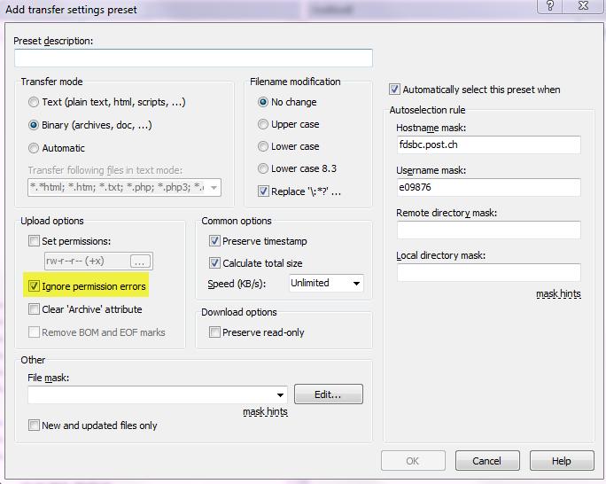 "Advanced " => Transfer Setting Rule => enable the "Ignore permission