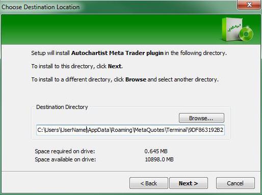 In the Autochartist installer, paste the path in the text box labelled 'Destination Directory', then add '\MQL4' at the end. Click Next. B.