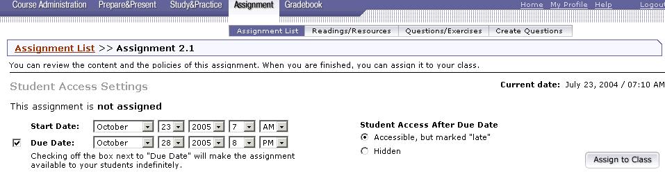 Rearrange the Readings and Resources You can shift the items so they appear in a specific order in the assignment. For each component, click the Up and Down links in the Actions column on the right.