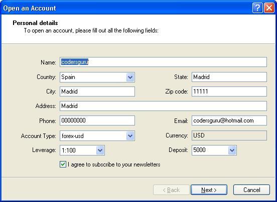 Figure 9 - Creating a demo account Fill-in the form with your data (like the above one)