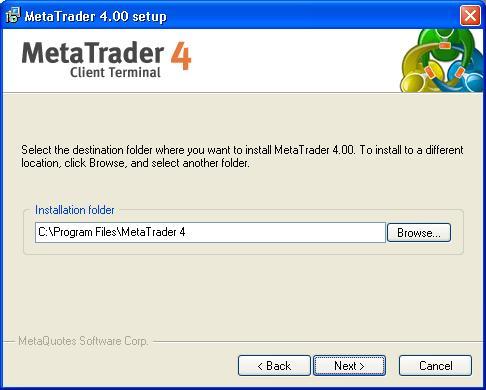 Figure 5- Installation folder Here you can change the destination folder where the MetaTrader will be installed or leave the default folder "C:\Program Files\MetaTrader 4".