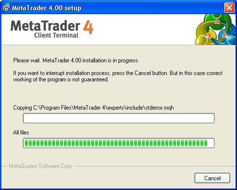 Figure 8 - Copying Files The setup program will begin extracting the packaged files and copying them into the MetaTrader installation folder.