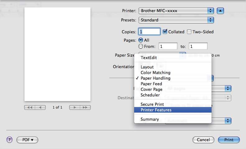 Printing and Faxing Features in the BR-Script 3 printer driver (PostScript 3 language emulation) 8 This section introduces the distinctive operations of the BR-Script 3 printer driver.