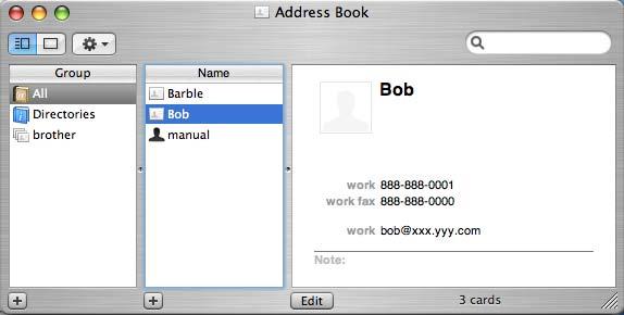 Printing and Faxing Drag a vcard from the Mac OS X Address Book application (Mac OS X 10.4.
