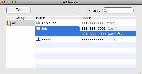 Printing and Faxing b Choose the fax number from the Addresses panel and