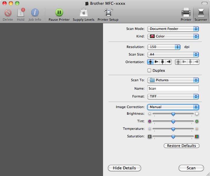 Scanning g Select the destination folder or destination application for Scan To. You can adjust the following settings, if needed, in the dialog box accessed by clicking on Show Details.
