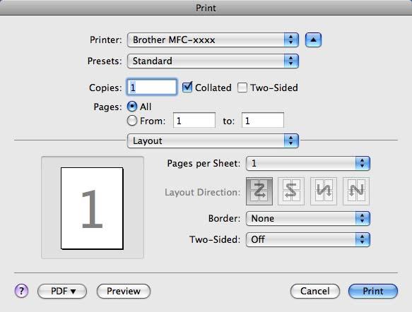ControlCenter2 (Mac OS X 10.4.11) To copy, choose Copies & Pages from the pop-up menu. To fax, choose Send Fax from the pop-up menu.