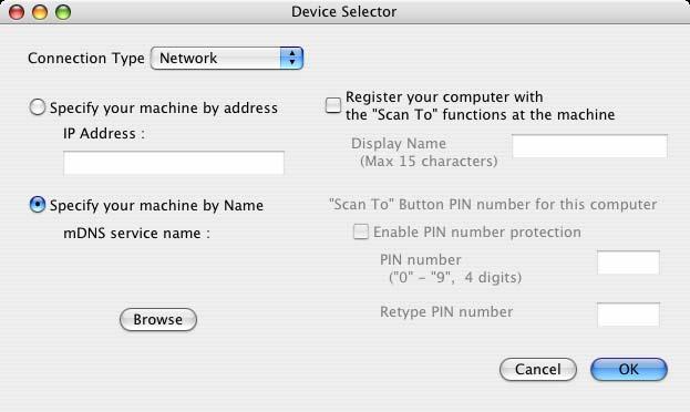 Network Scanning Configuring Network Scanning (Macintosh) 13 If you want to scan from the machine on a network, you must choose the networked machine in the Device Selector application located in