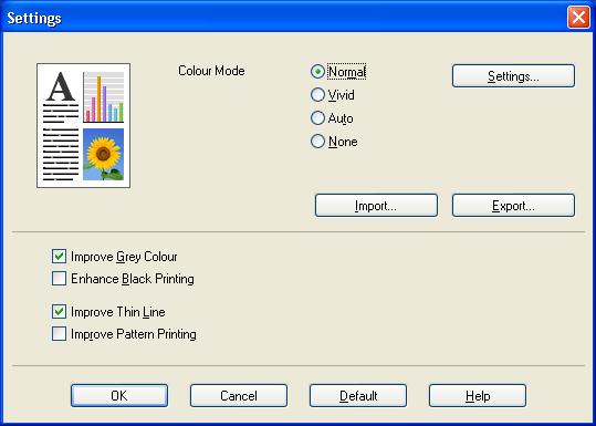 Printing Settings Dialog 2 You can change the following settings by clicking Settings from the Basic tab.