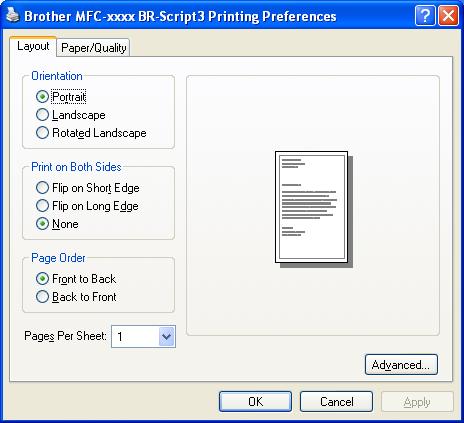 Printing Features in the BR-Script 3 printer driver (PostScript 3 language emulation) 2 The screens in this section are from Windows XP.