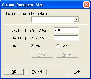 Scanning Document Size 3 Choose one of the following sizes: A4 210 x 297 mm (8.3 x 11.7 in) JIS B5 182 x 257 mm (7.2 x 10.1 in) Letter 215.9 x 279.4 mm (8 1/2 x 11 in) Legal 215.9 x 355.