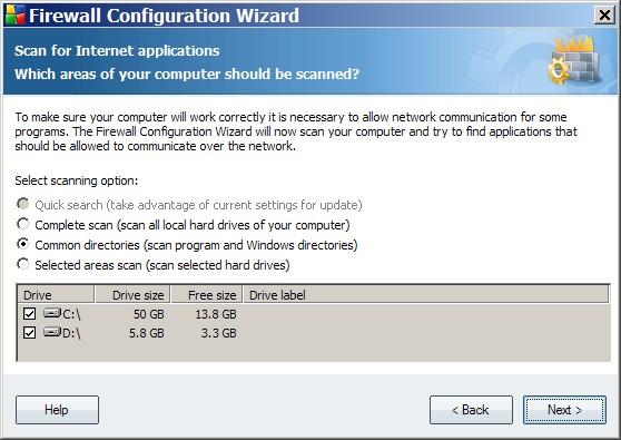 Let the wizard do a scan of common directories to find known applications which will want to