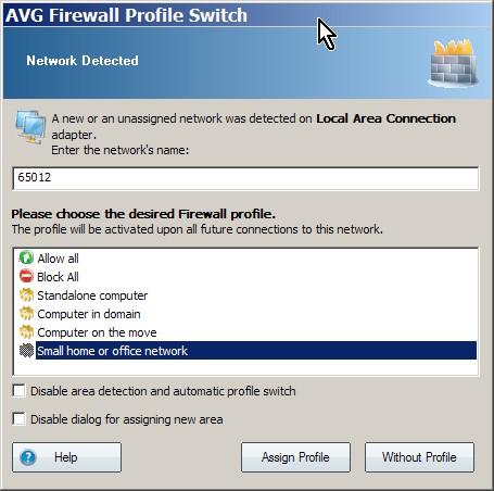 Enter a name by which you will know the newly-detected area and select the appropriate firewall profile