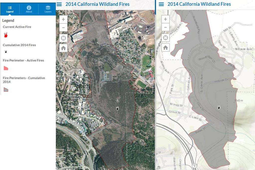 2014 California Wildland Fires http://esri.github.io/public-information-map-template-js/?webmap=9e6961b8e3724b1583ea594aeb2de8a6 12.