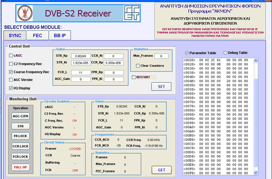 Fig. 3. The receiver s synchronization tab of the MATLAB-based graphical user interface. with frame synchronization and amplitude gain control.