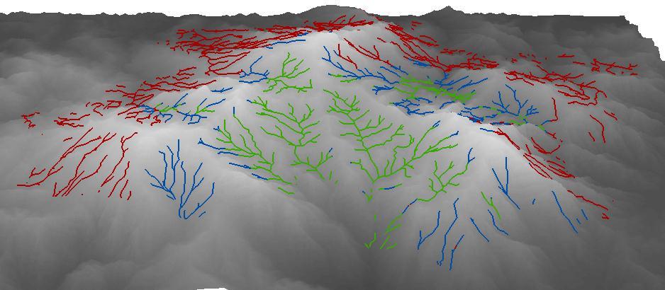 This is a schematic made with layered raster datasets created in the flow hydrology branch of the model.