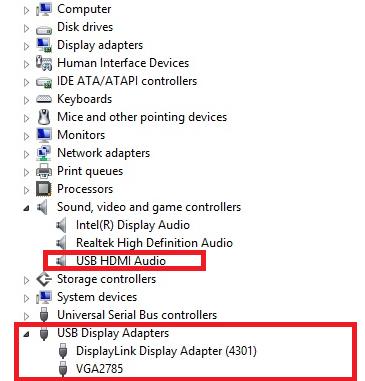 Start Controller Panel Device Manager (2) Under Microsoft Windows, you can read USB HDMI Audio and DisplayLink Display