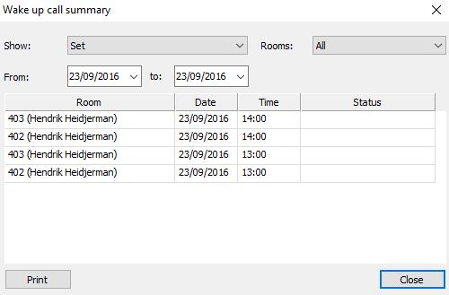 Click on Print to generate the report. 2.6.2 Room State List In the selection window, you can choose to display all rooms or only those rooms that need to be cleaned.