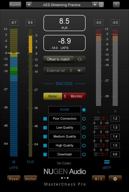 Codec Monitoring MasterCheck Pro provides a real-time audio codec metering and monitoring section.