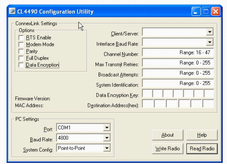 PC SETTINGS Open ConnexLink software by clicking on the CL4490 Icon. CL4490 Configuration Utility.