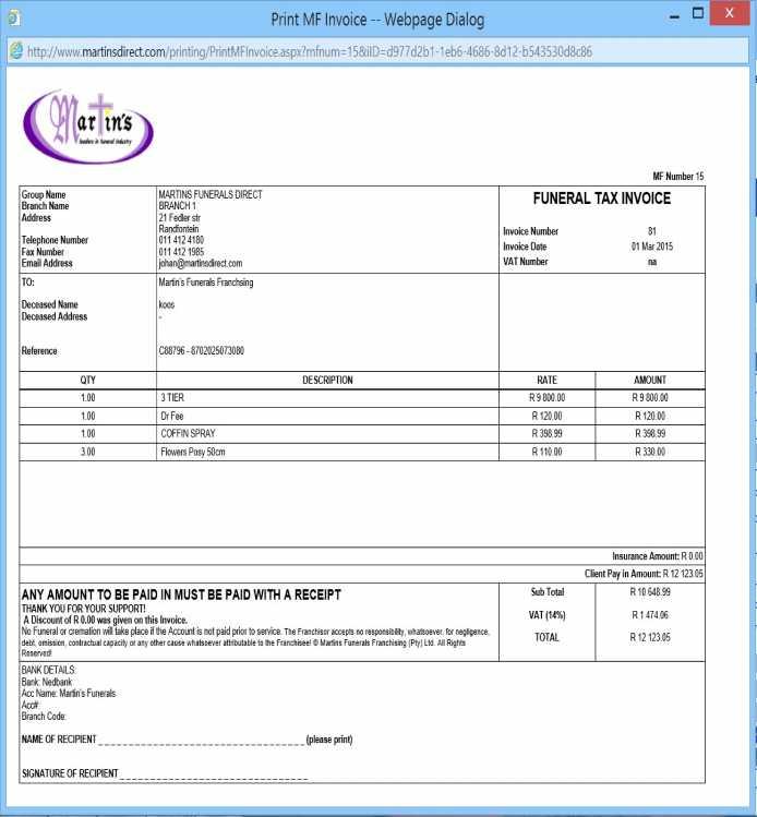 Take note of the Invoice number for the purpose of capturing payment to this invoice number once this invoice is paid. MF Number.