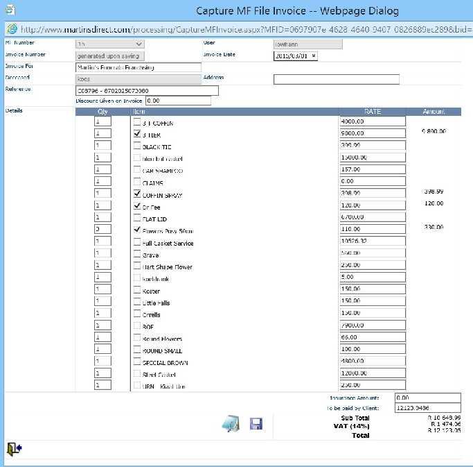 After pressing preview the system will calculate all the ticked items on the invoice and give you a total.