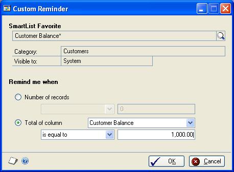 CHAPTER 16 REMINDERS AND TASKS 2. Choose New to open the Custom Reminder window. 3. Enter a SmartList favorite.